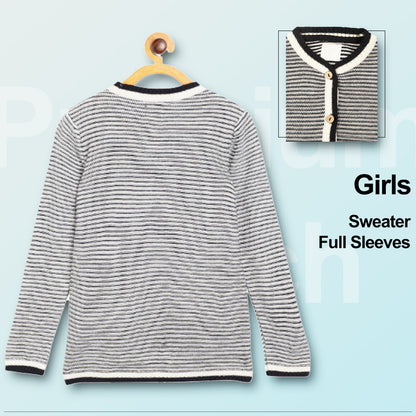 Girls Striped V Neck Black and White Color Sweater