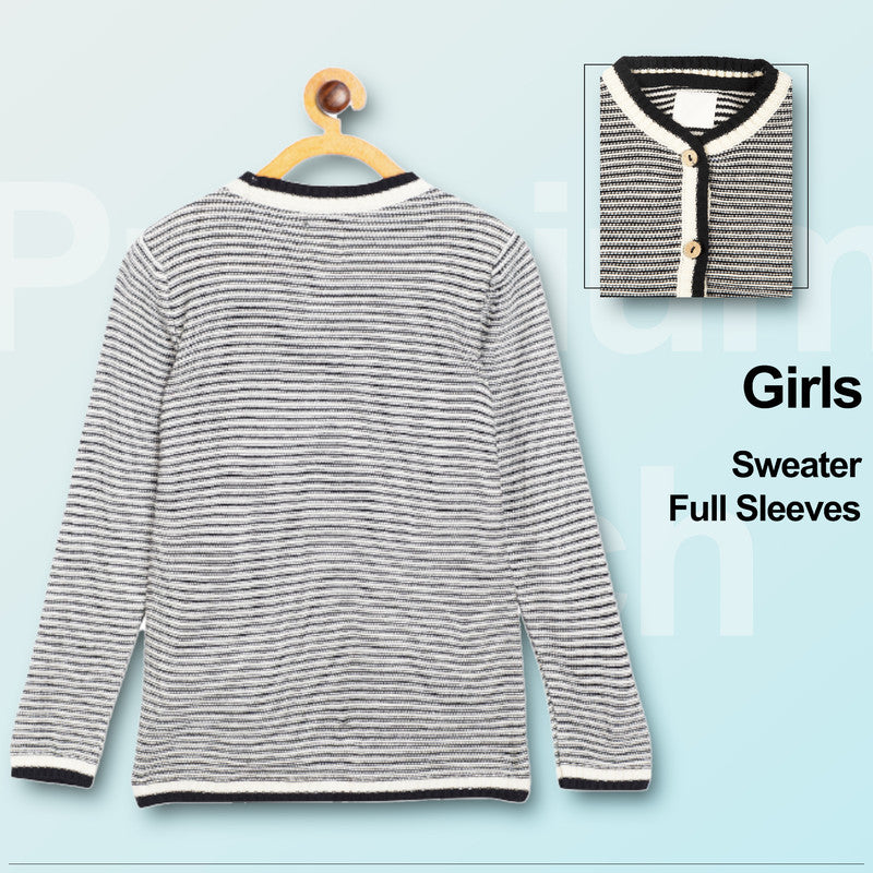 Girls Striped V Neck Black and White Color Sweater