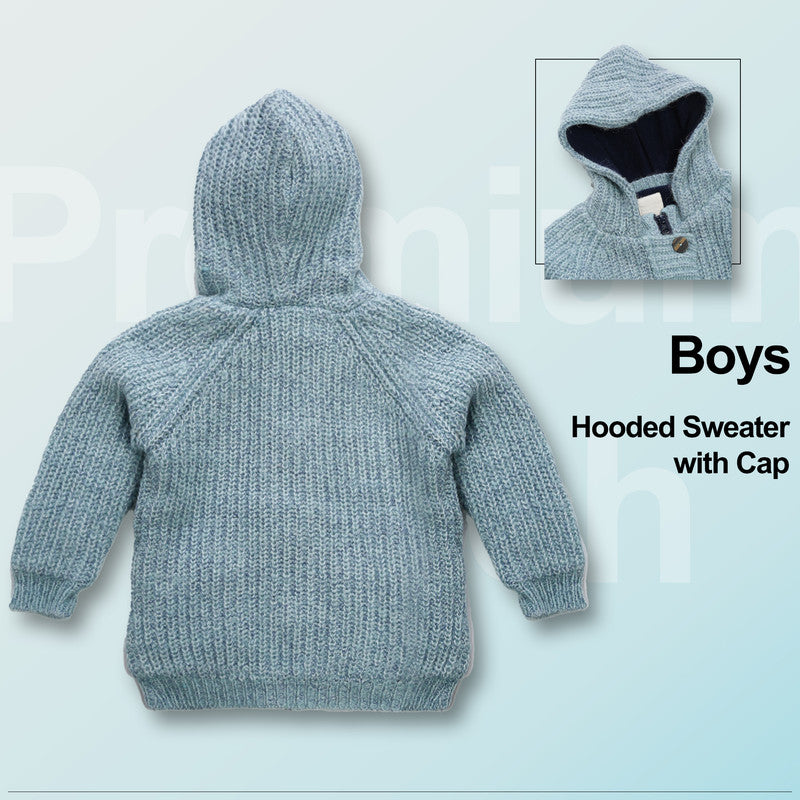 Boys Self Design Hooded Neck Sweater