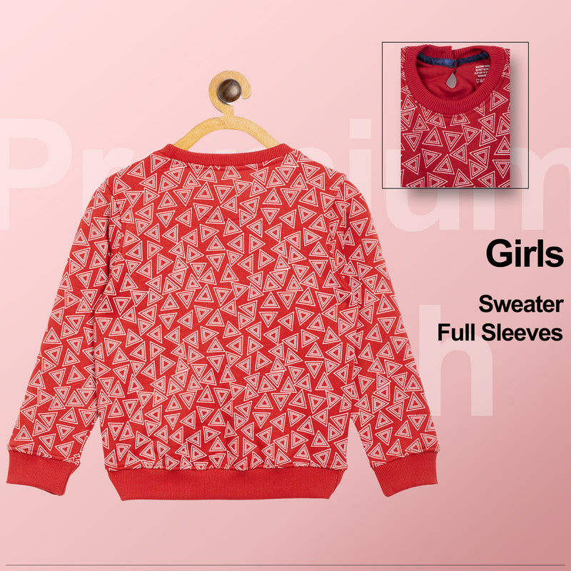 Girls Self Design Round Neck  Sweater