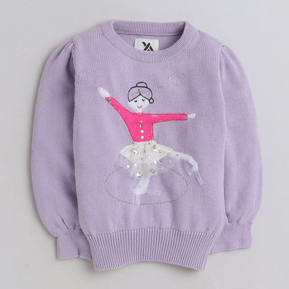 Girls Self Design Round Neck Sweater