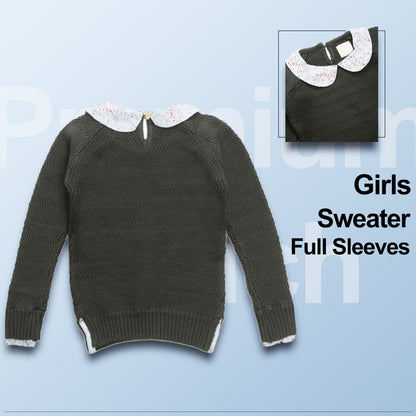 Girls Wollen Round Neck Olive Sweater