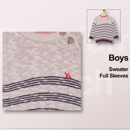 Boys Striped Round Neck Brown Sweater