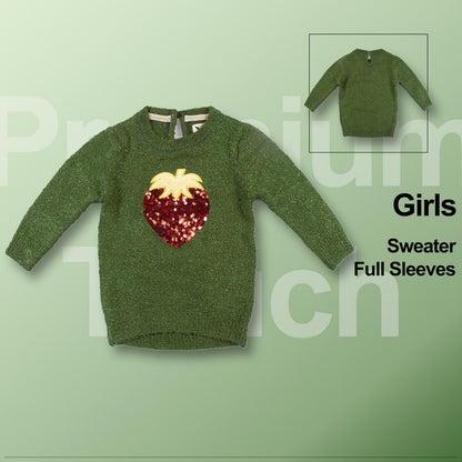 Girls Self Design Round Neck Full Sleeves Sweater Green Color