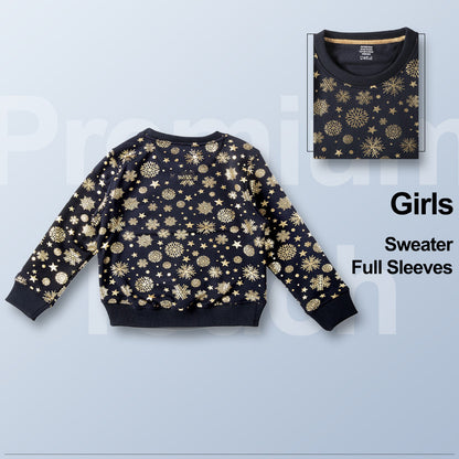 Girls Self Design Round Neck Dark Blue Sweater