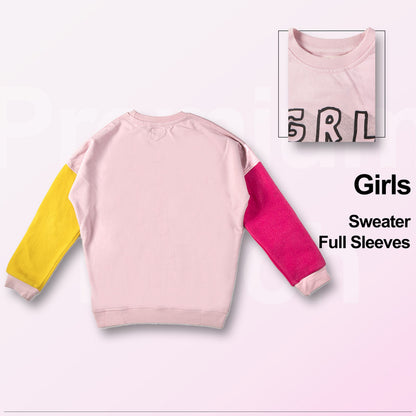 Girls Self Design Round Neck Pink, Yellow Sweater