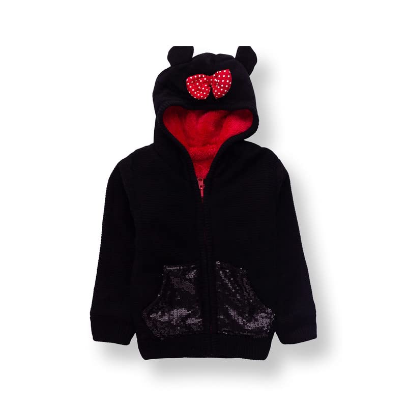 Baby Girls Knitted Hooded Jacket with Cute Ears & Bow | Soft Winter Zip-Up Sweater Hoodie for Infants & Toddlers