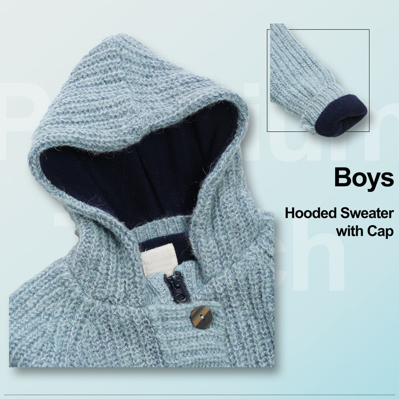 Boys Self Design Hooded Neck Sweater