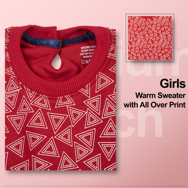 Girls Self Design Round Neck  Sweater