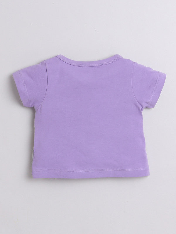 Baby Girls Self Design Cotton Blend Regular LILAC Color T Shirt