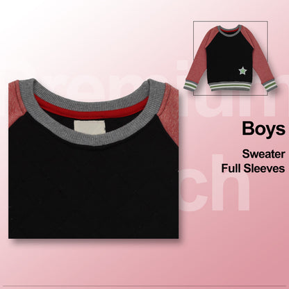 Boys Self Design Round Neck Red, Black Sweater