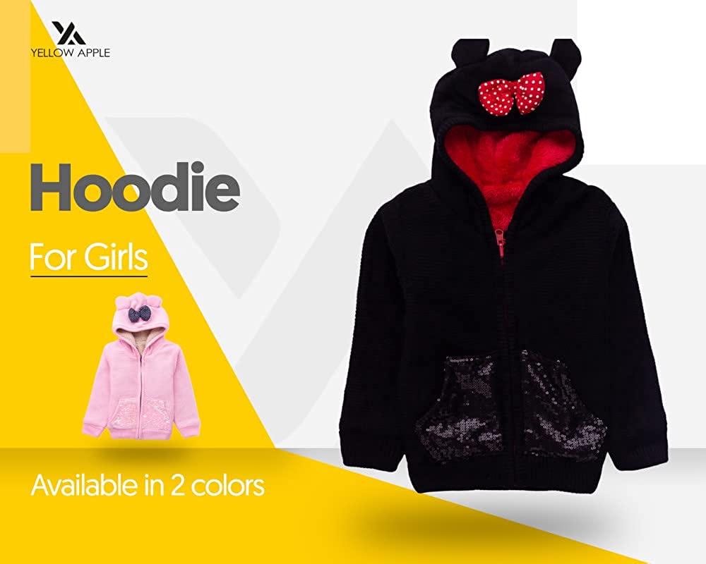 Baby Girls Knitted Hooded Jacket with Cute Ears & Bow | Soft Winter Zip-Up Sweater Hoodie for Infants & Toddlers