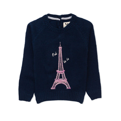 Yellow Apple- Cute Knit Sweater for Girls with Eiffel Tower Design | Cozy & Trendy Winter Wear
