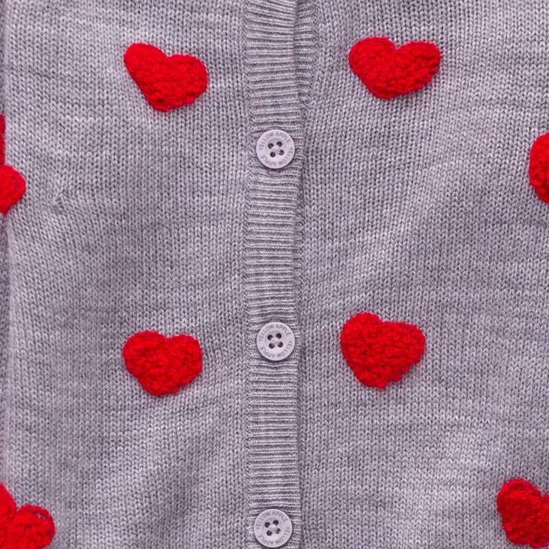 Yellow Apple- Heart Pattern Knit Cardigan for Girls | Cozy Button-Down Sweater | Winter Fashion Outfit
