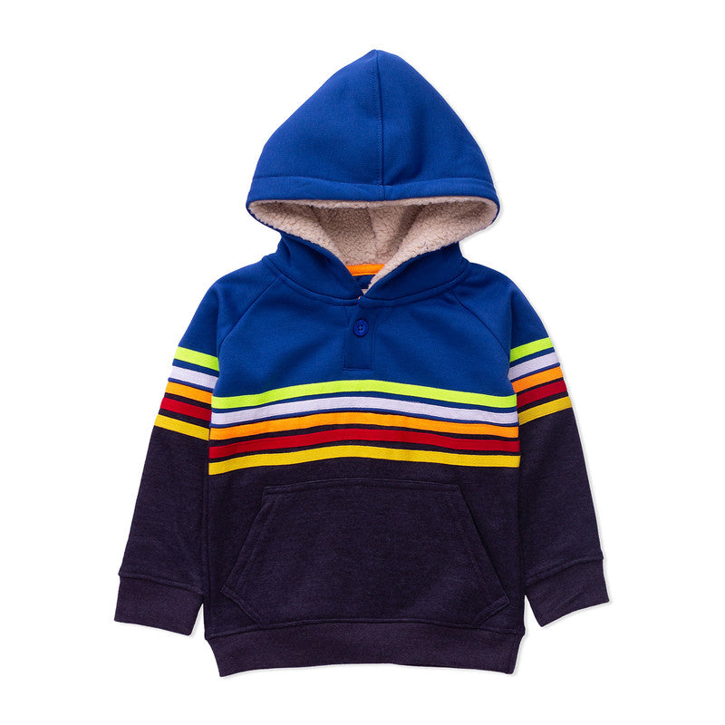Yellow Apple- Trendy Kids’ Blue Rainbow Stripe Hoodie – Cozy Winter Wear for Boys