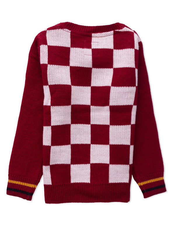 Boys Checkered Round Neck Sweater