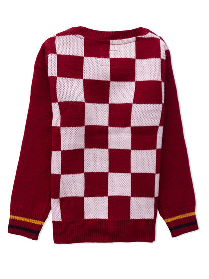 Boys Checkered Round Neck Sweater
