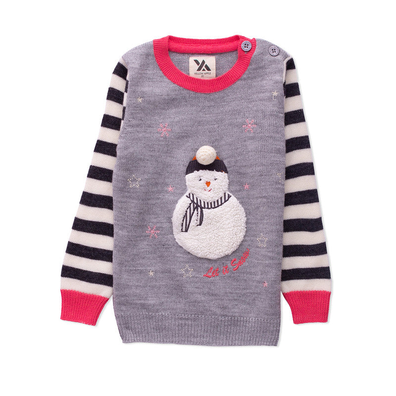 Kids Winter Knitted Sweater with Snowman Applique | Soft Full Sleeve Warm Pullover for Boys