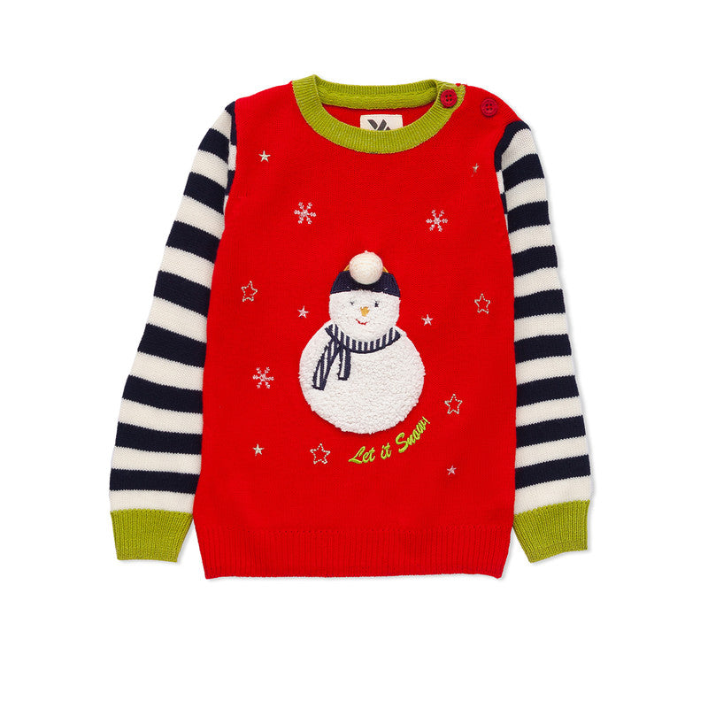 Kids Winter Knitted Sweater with Snowman Applique | Soft Full Sleeve Warm Pullover for Boys
