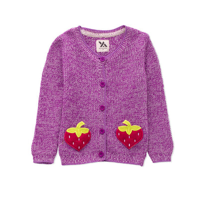 Yellow Apple-Girls' Strawberry Button-Up Cardigan with Embroidered Pockets