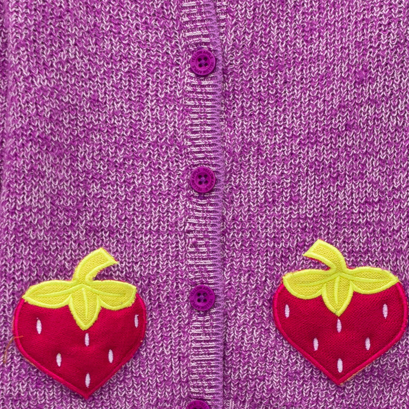 Girls' Strawberry Button-Up Cardigan with Embroidered Pockets