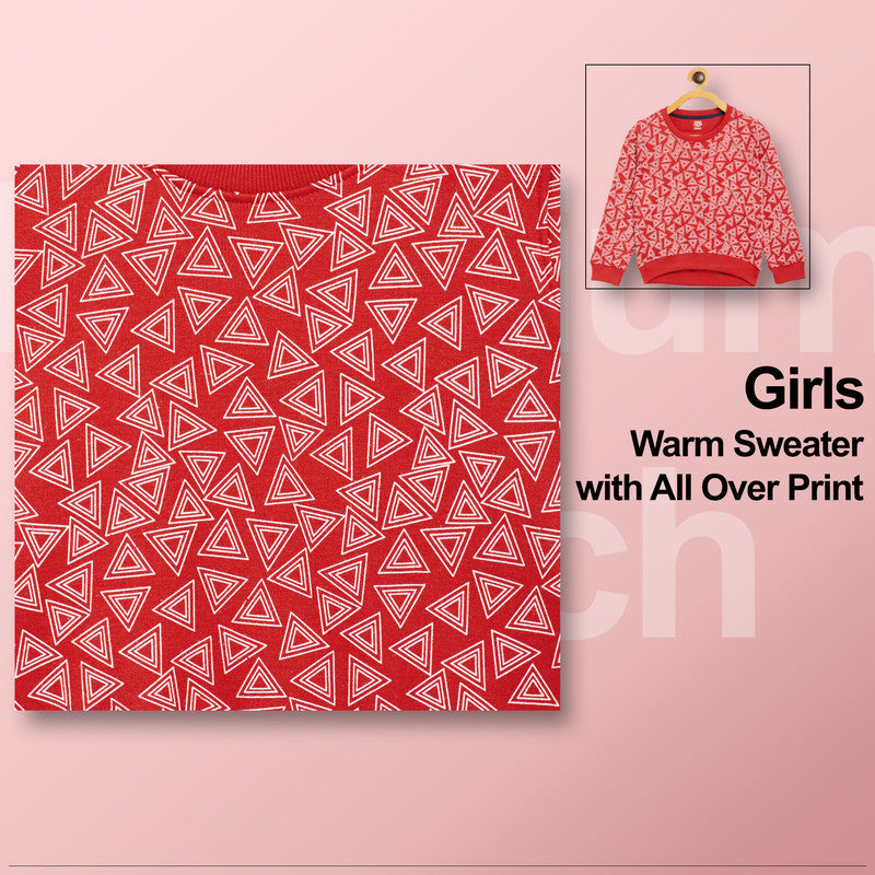 Girls Self Design Round Neck  Sweater