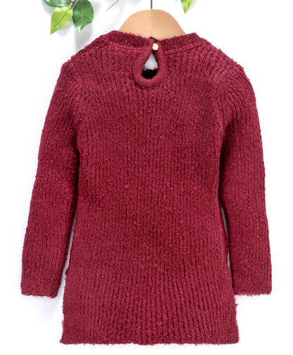 Girls Self Design Round Neck Full Sleeves Sweater Maroon Color