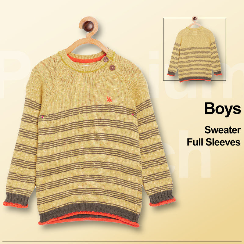 Boys Striped Round Neck Brown Sweater