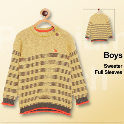 Boys Striped Round Neck Brown Sweater