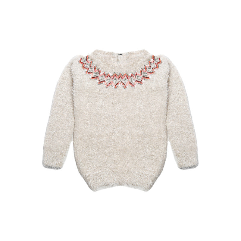 Girls Embellished Round Neck  Sweater