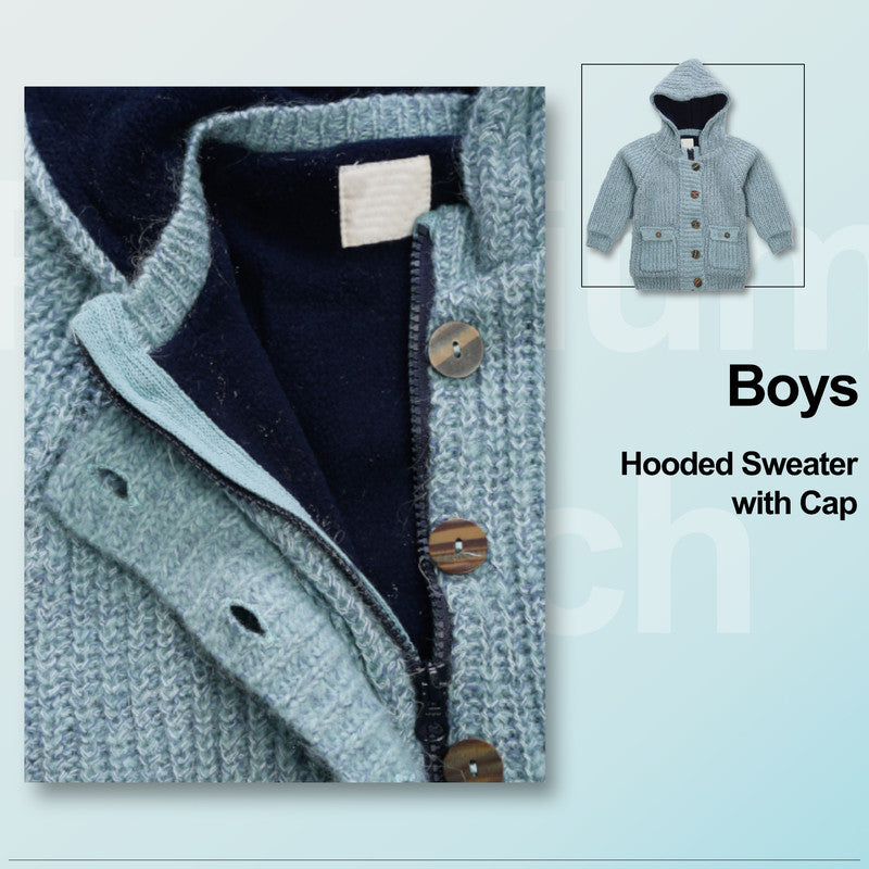 Boys Self Design Hooded Neck Sweater