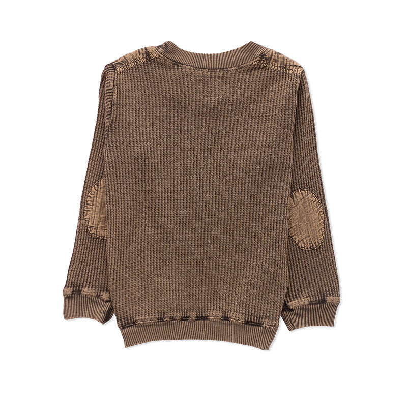 oys Self Design Round Neck Full Khakhi Sweater