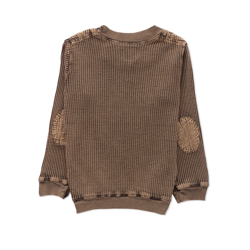 Boys Self Design Round Neck Full Khakhi Sweater