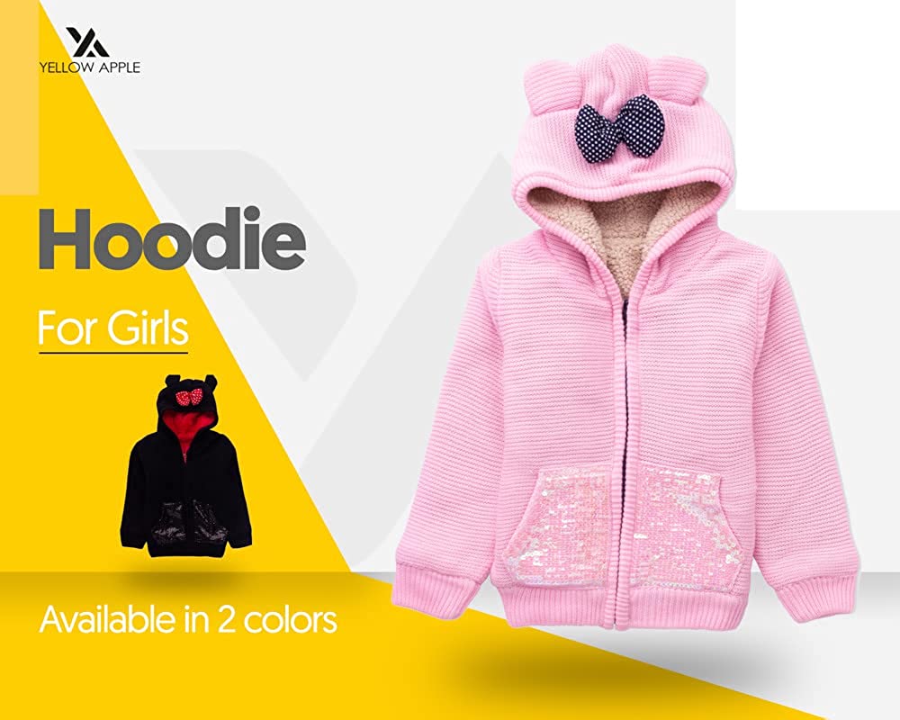 Baby Girls Knitted Hooded Jacket with Cute Ears & Bow | Soft Winter Zip-Up Sweater Hoodie for Infants & Toddlers