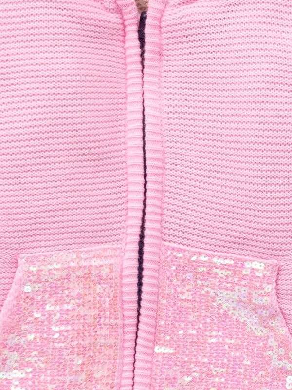 Baby Girls Knitted Hooded Jacket with Cute Ears & Bow | Soft Winter Zip-Up Sweater Hoodie for Infants & Toddlers