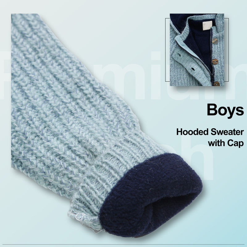 Boys Self Design Hooded Neck Sweater