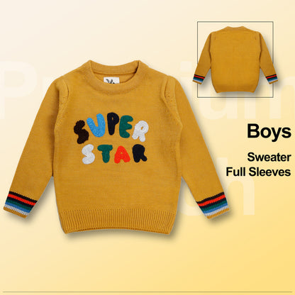 Boys Self Design Round Neck Blue Sweater