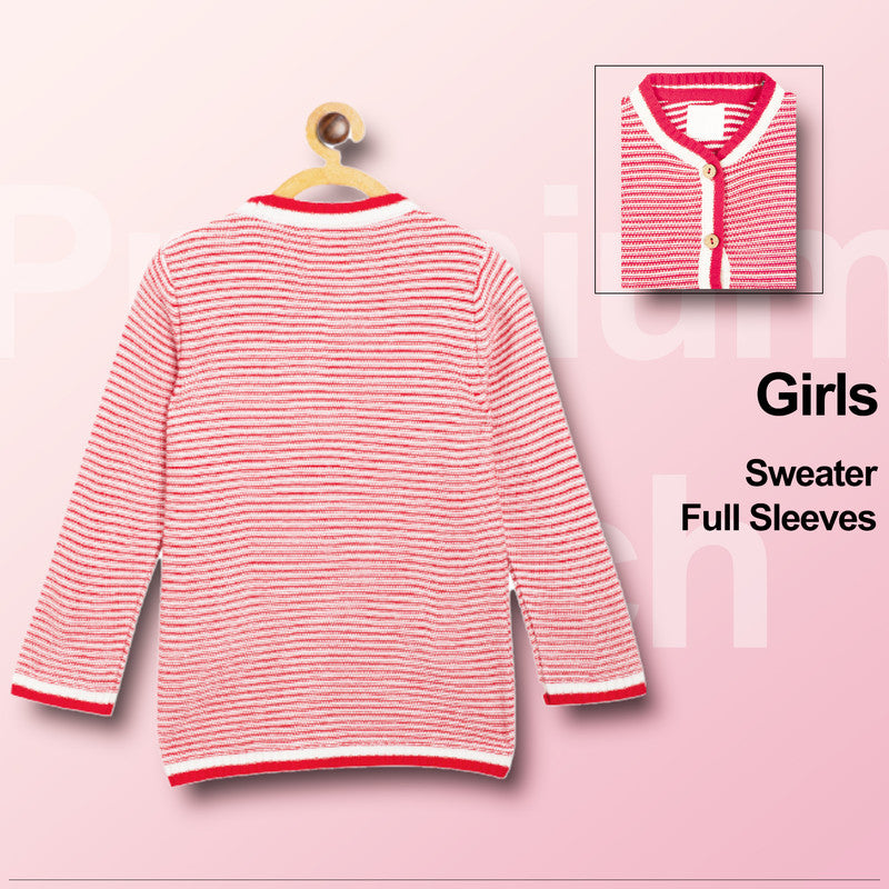 Girls Striped V Neck Red and White Color Sweater