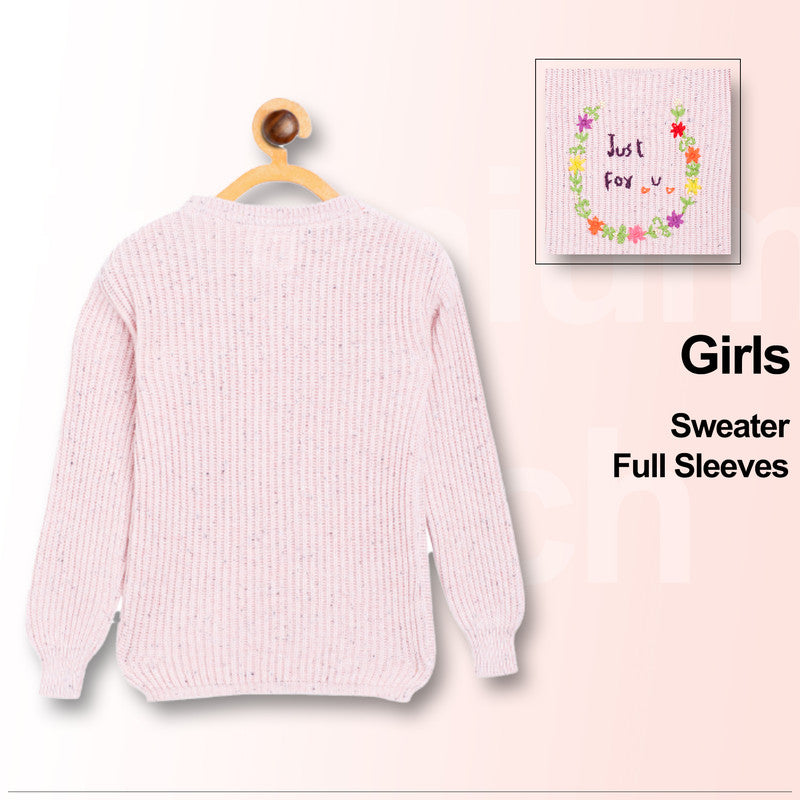 Girls Self Design, Embroidered Round Neck Sweater