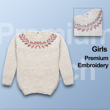 Girls Embellished Round Neck  Sweater