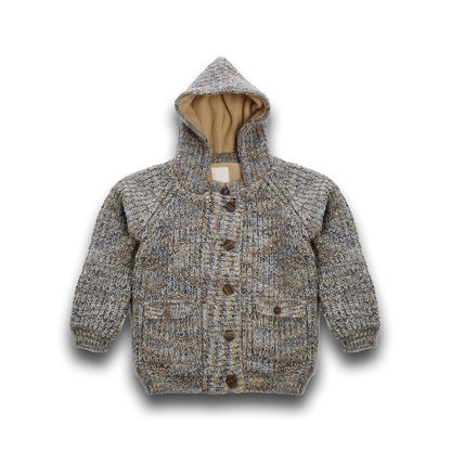 Boys Self Design Hooded Neck Sweater