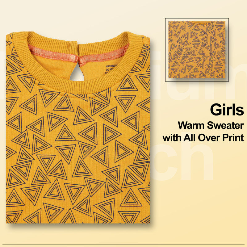Girls Self Design Round Neck  Sweater