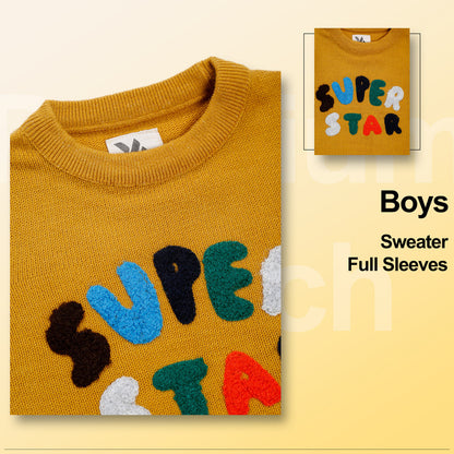 Boys Self Design Round Neck Blue Sweater