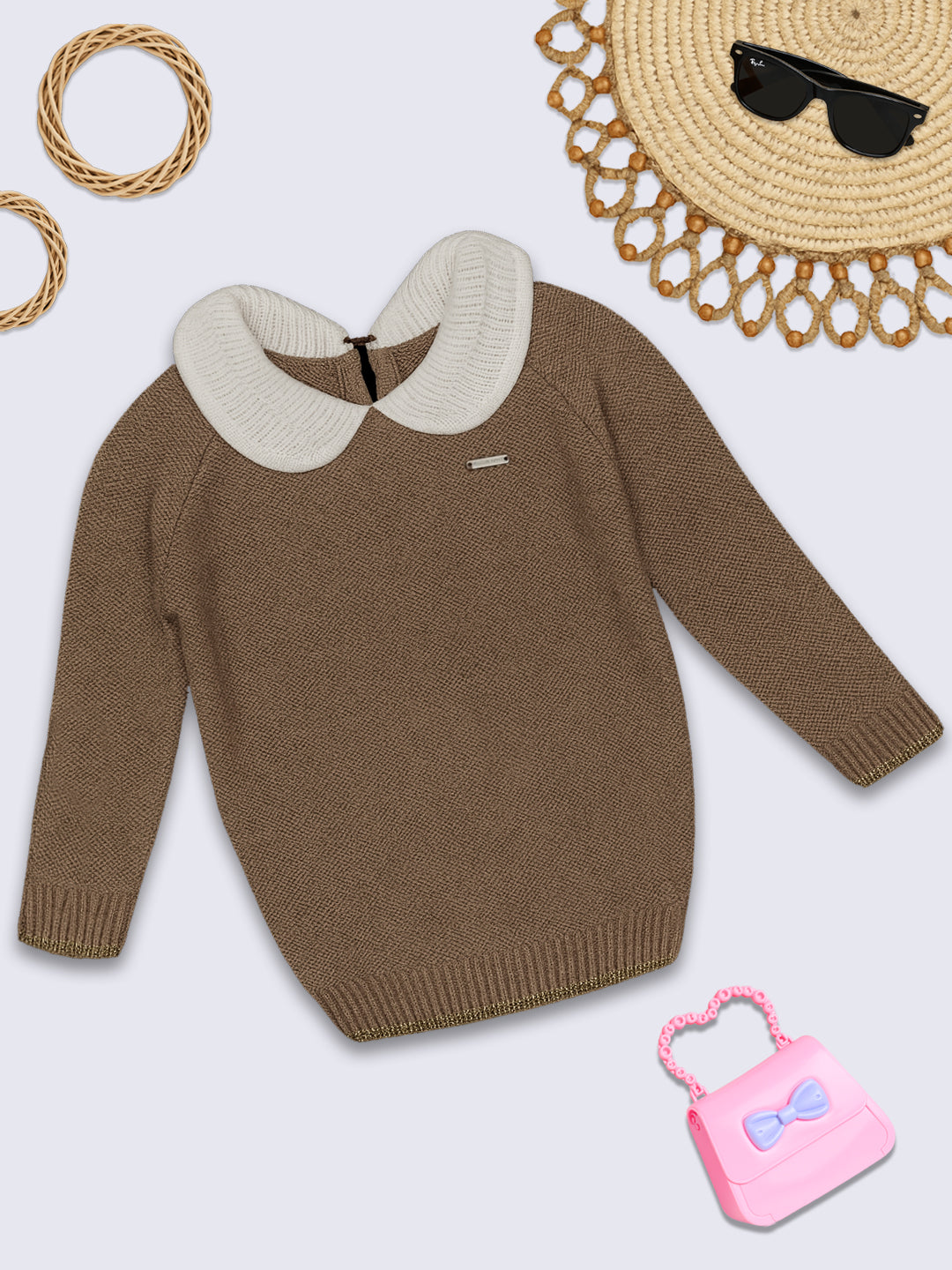 Elegant Knit Sweater with Peter Pan Collar – Sweet Style for Little Girls