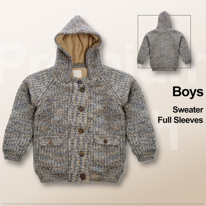 Boys Self Design Hooded Neck Sweater