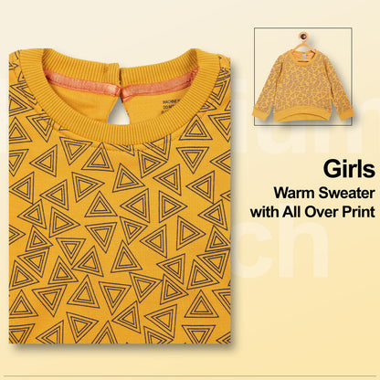 Girls Self Design Round Neck  Sweater