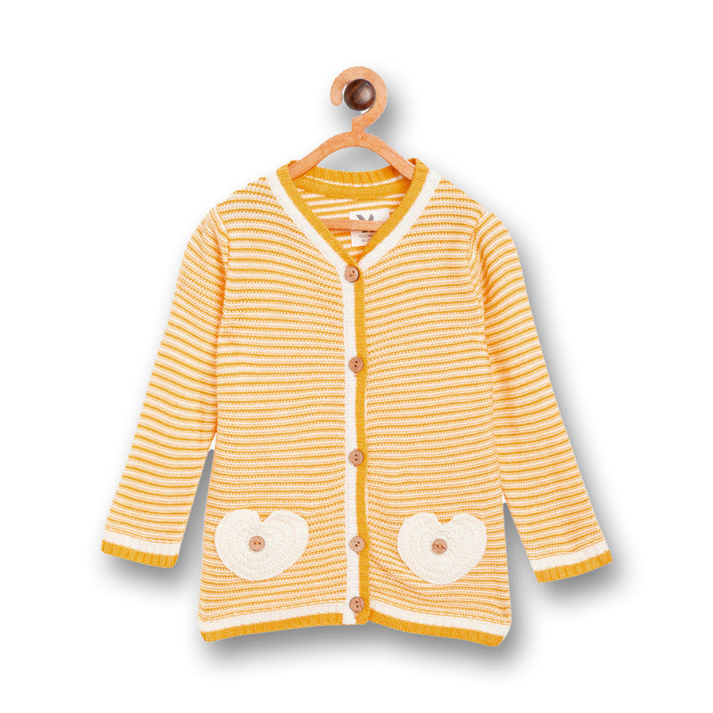 Girls Striped V Neck Yellow and White Color Sweater