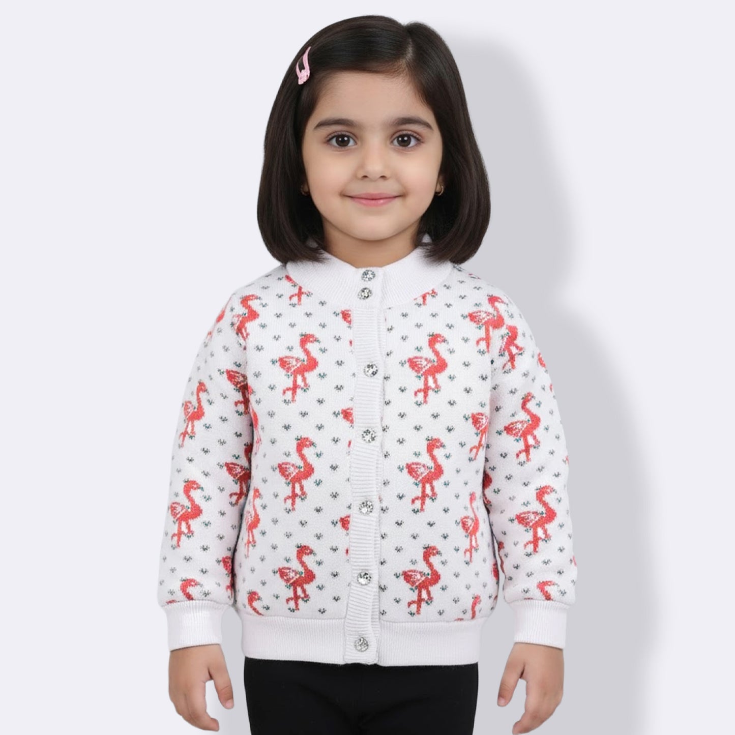 Baby Girls Embroidered High Neck White Sweater