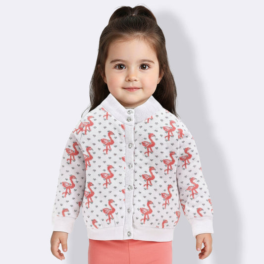Baby Girls Embroidered High Neck White Sweater