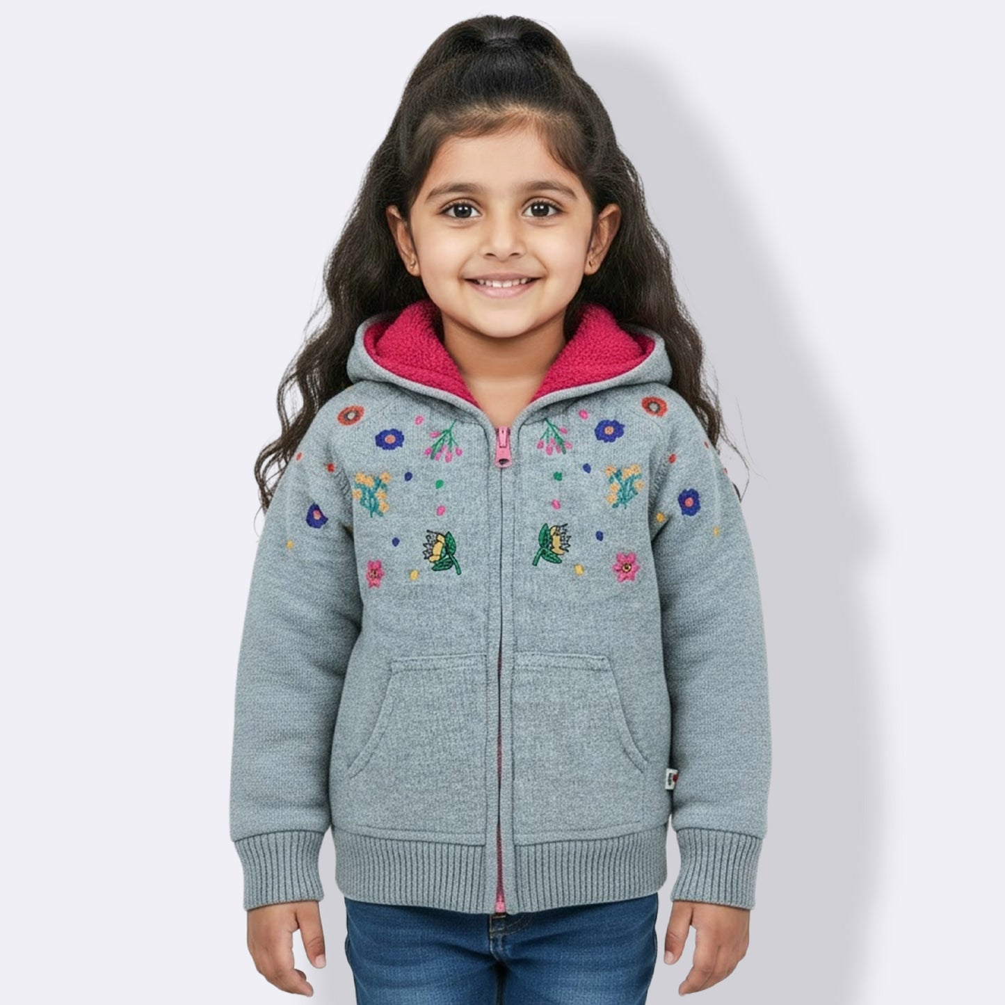 YellowApple -Beautiful Flower Print Hoody With Inner Fleece for Girls